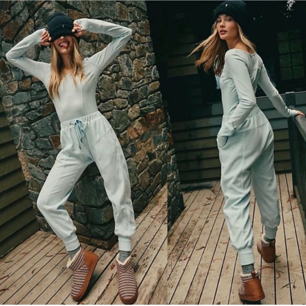 Free People Make It Count Onesie‎ light blue beach boho lounge sz SP
